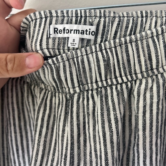 Reformation Ava Stripe Wide Leg Black‎ & White Striped Pull-On Linen Pants Small - Picture 6 of 13